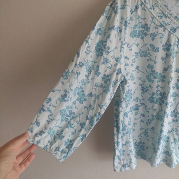 Garnet Hill Green Floral Organic Cotton T Shirt XL Lightweight Loungewear Top - Picture 4 of 9